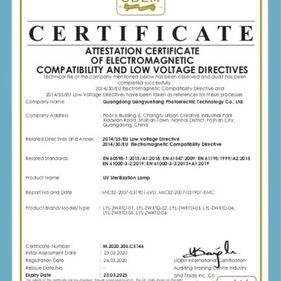 Certyfikat CE lamp bakteriobójczych UVC 38W - 150W
